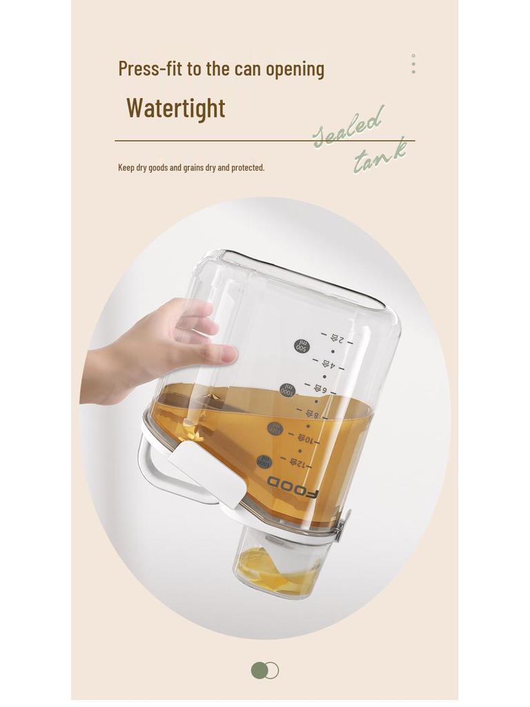 Multi-Grain Storage Canister with Measuring Cup - Sealed Plastic Container for Rice, Flour, and Grains