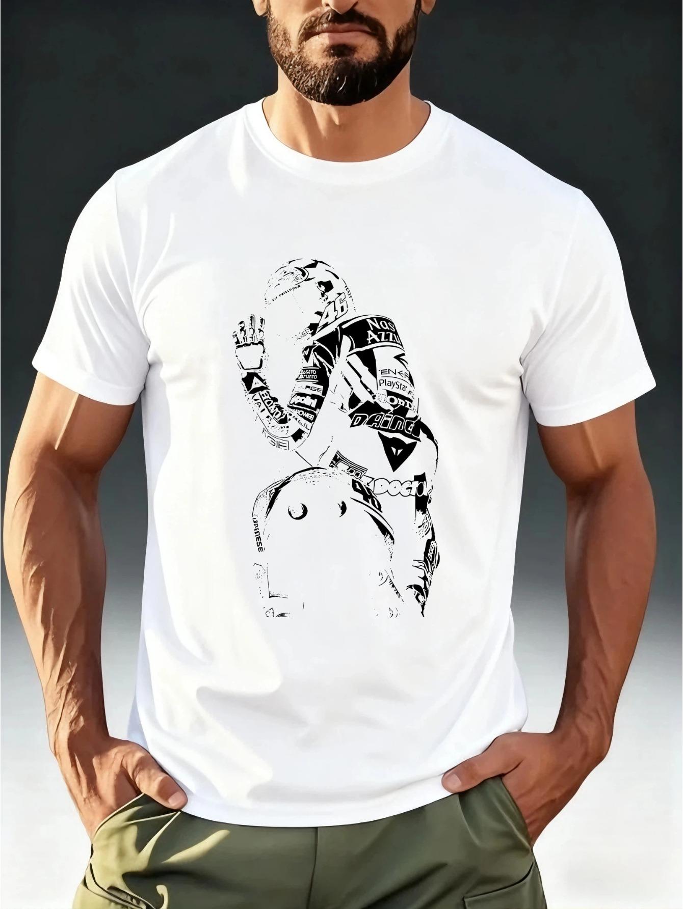 Men s Sporty T-Shirt  Tribute to Racers  with Black and White Line Print M