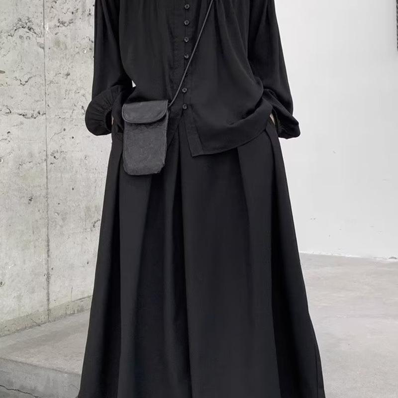 Herren Weitbein Hose Gothic Dunkler Stil Locker Cropped Hakama High Waist Neun Punkt Gerades Bein Hose Samurai