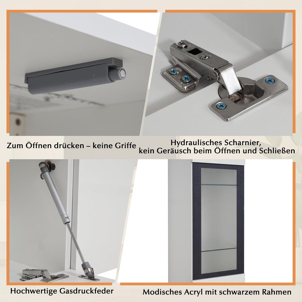 Wohnwand 3-Teilig Set, Möbel Set, Hängend, 1x TV Lowboard, 1 x 1x Wandboard, Komplett, Elegante Mediawand LED-Licht, Viel Stauraum, Weiß