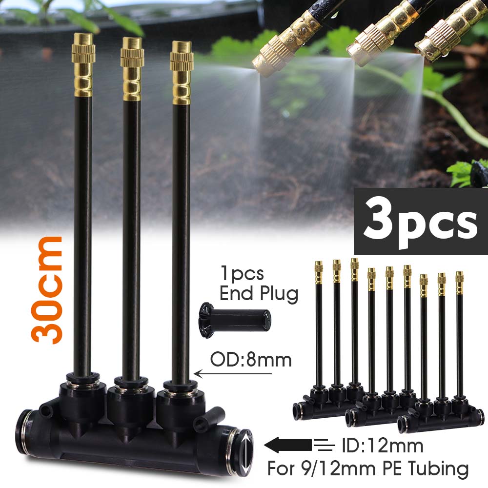 3-way 20/30/50cm Misting Nozzle 360° Bend Atomizer Sprayer Slip Lock Quick Connect 3/8" 9/12mm Garden Irrigation Cooling System