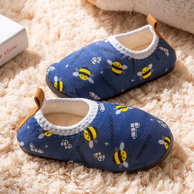 Winter Unisex Baby Indoor Non-Slip Cotton Slippers with Soft Soles and Heel Protection