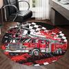 Fire Truck Printed Round Rug Carpet Chair Rug Area Rug Entryway Doormats,for Office Chair Living Room Bedroom Kitchen Room.