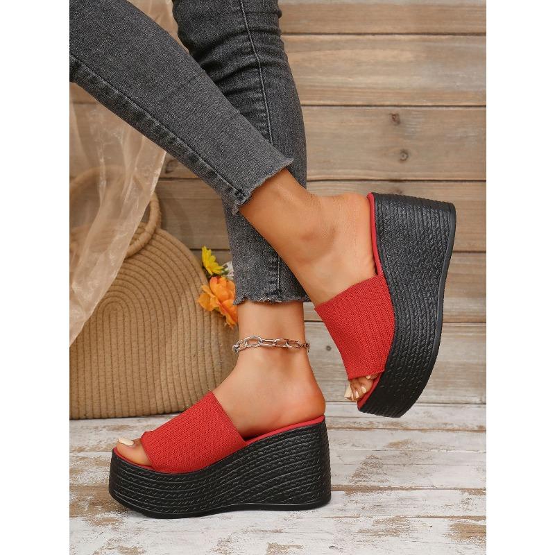 Women’s Knit Open-Toe Platform Slide Sandals Round Toe Summer Shoes