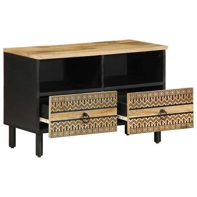 TV Stand In Black 70 X 33.5 X 46 Cm Rough Mango Wood