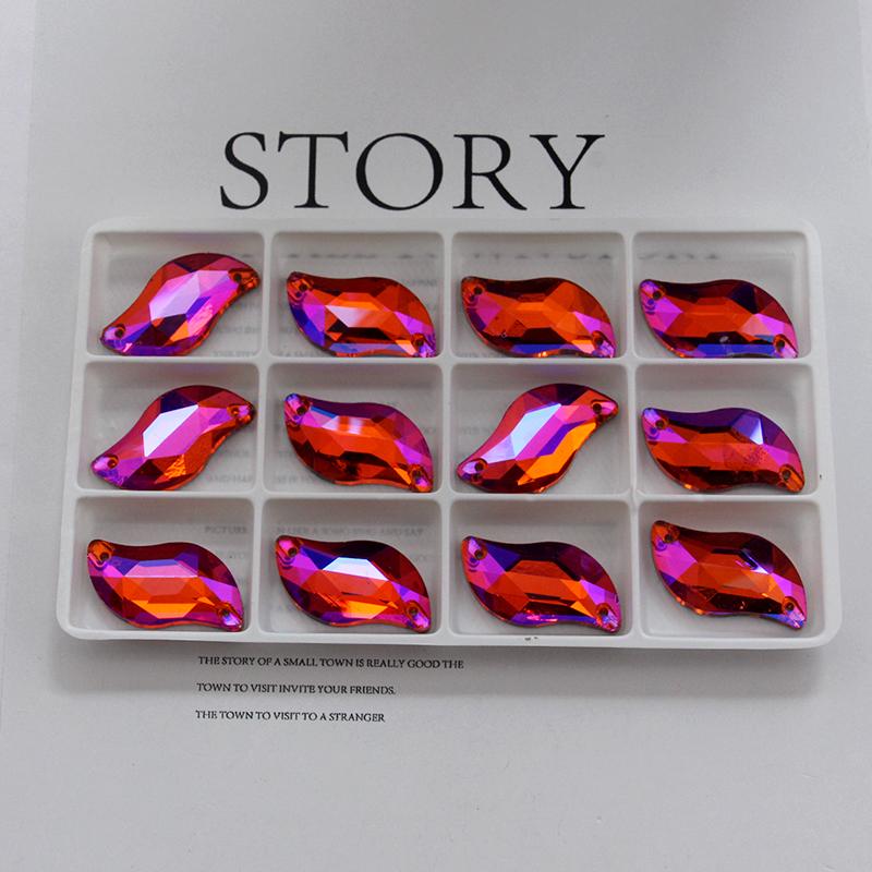 All Size All Color Ab S Shape Sew On Rhinestone Leaf Glass Crystal Sewing Flatback 2 Holes 6*12 10*20 14*30 for Dress Decoration