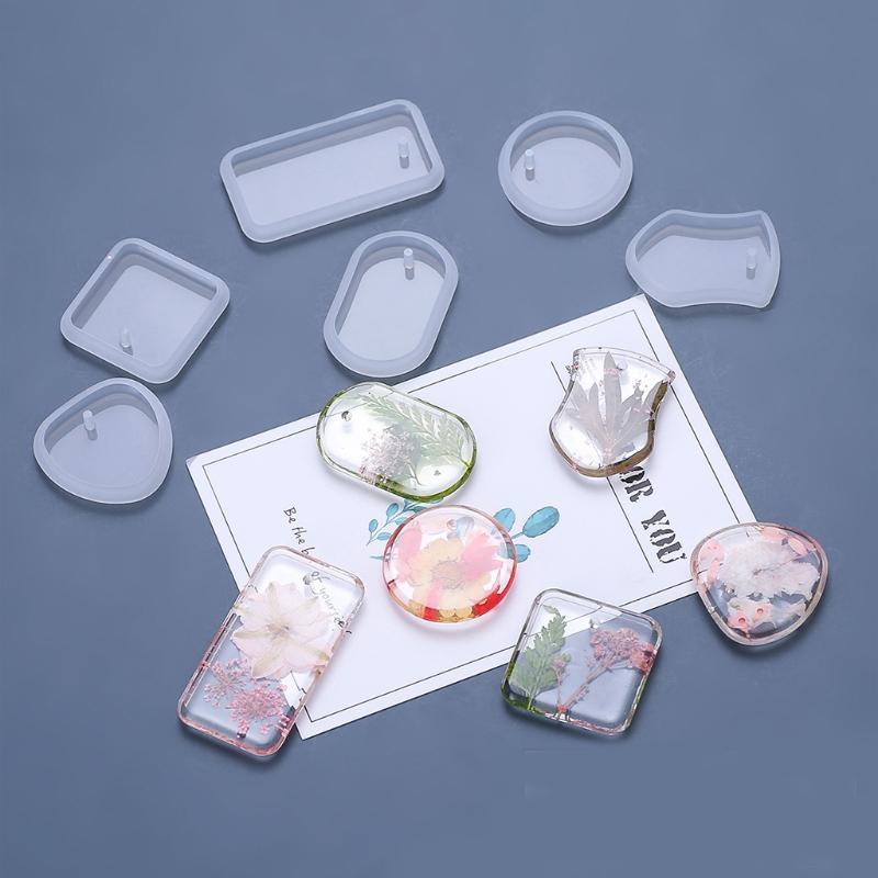 Geometric Love Heart Round Ellipse Square Rectangle Shield Shaped Pendant Mold UV Crystal Resin Perforated Silicone Mold