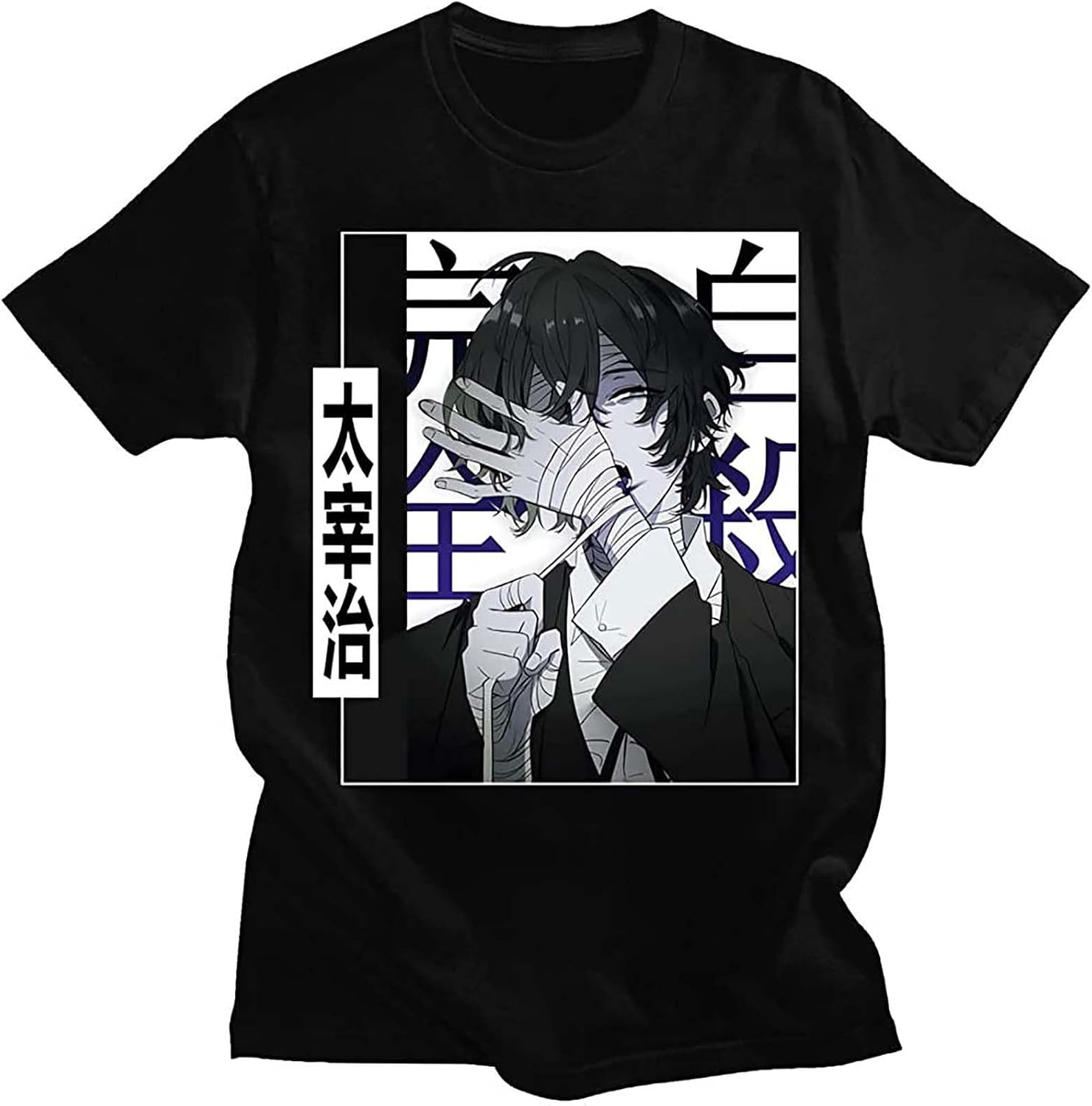 CloudsTetrade Heren Japanse Comics Bungou Stray Dogs T-shirt Dazai Osamu Mode Patroon T-shirt Korte Mouw Mannen Hip Hop Los T-shirt Zwart S zwart