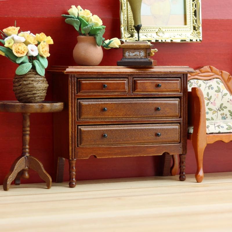Genuine Wooden Drawer Chest Miniature Furniture For Model house Locations Highlighting Historical Handle Accents