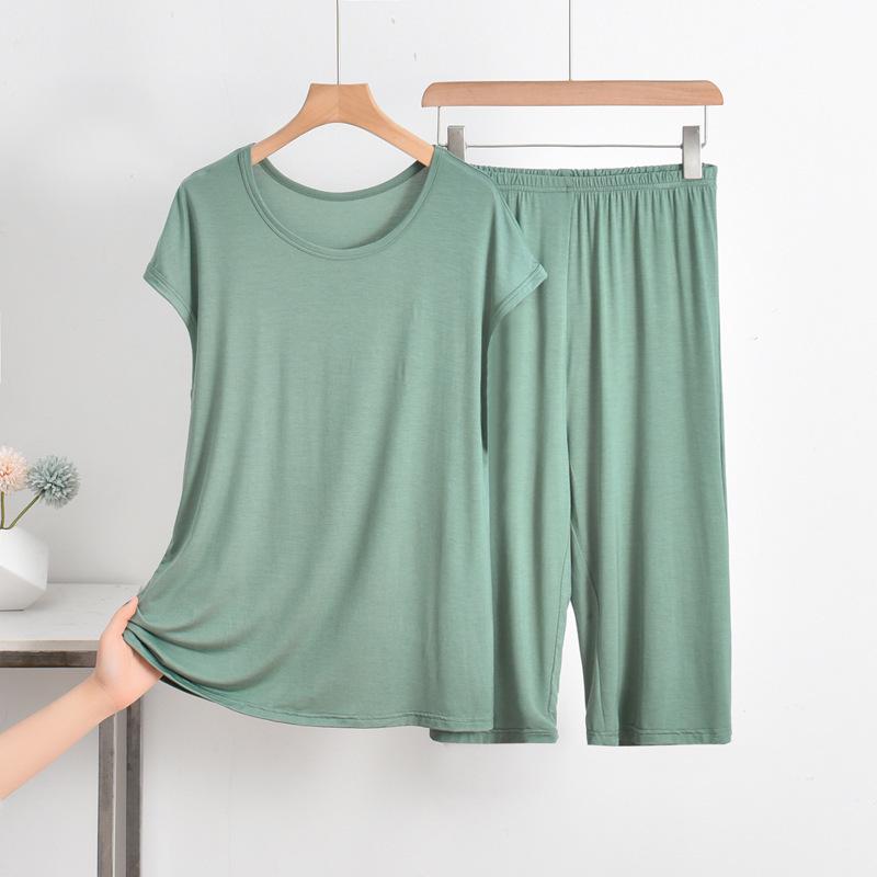 Plus Size Modal Short-Sleeve Pajama Set for Middle-Aged Women - Summer Wear