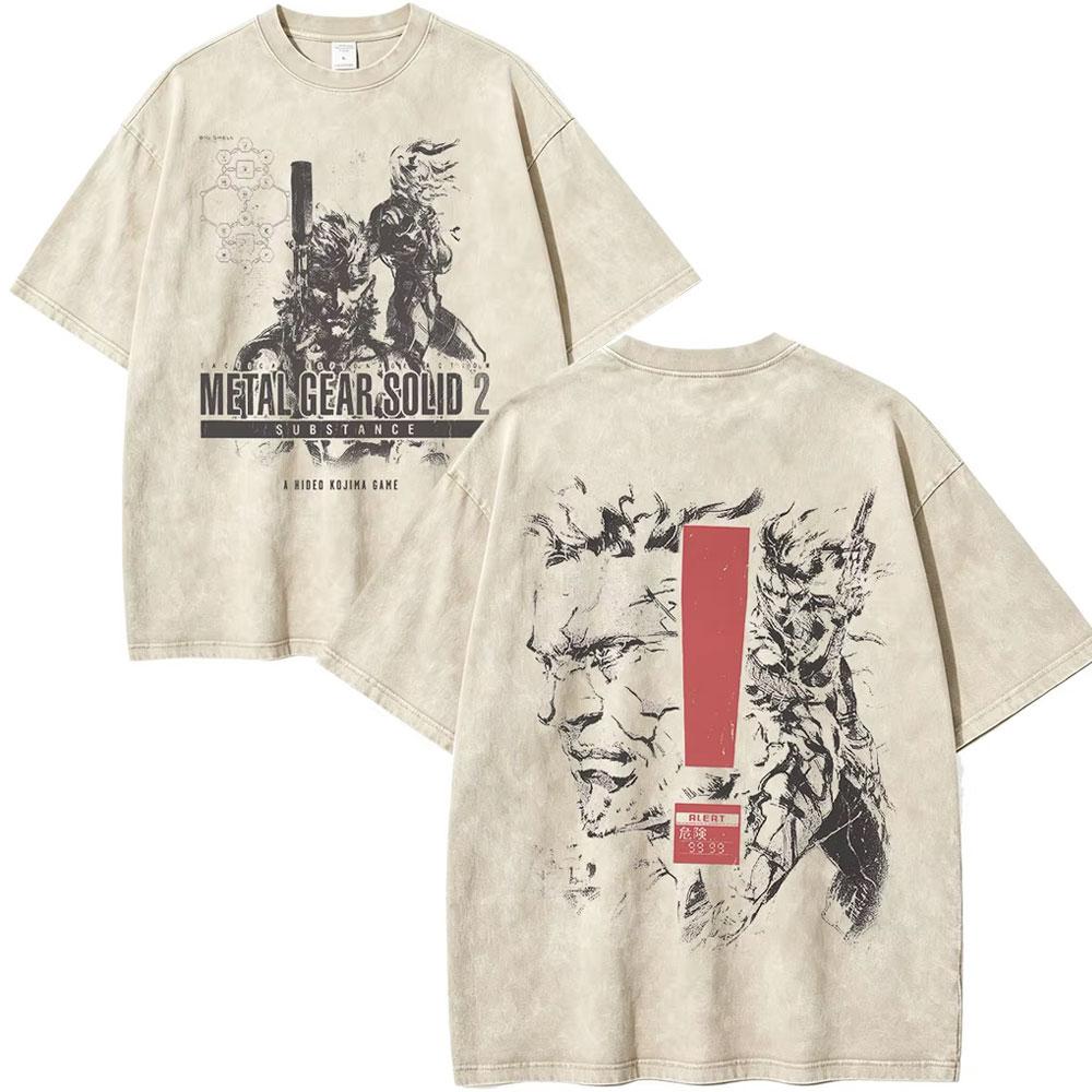 Hot Game Metal Gear Solid 3 Snake Eater Vintage Washed T Shirt Unisexs Loose Player Fans Fashion Short Sleeve Tshirts Streetwear