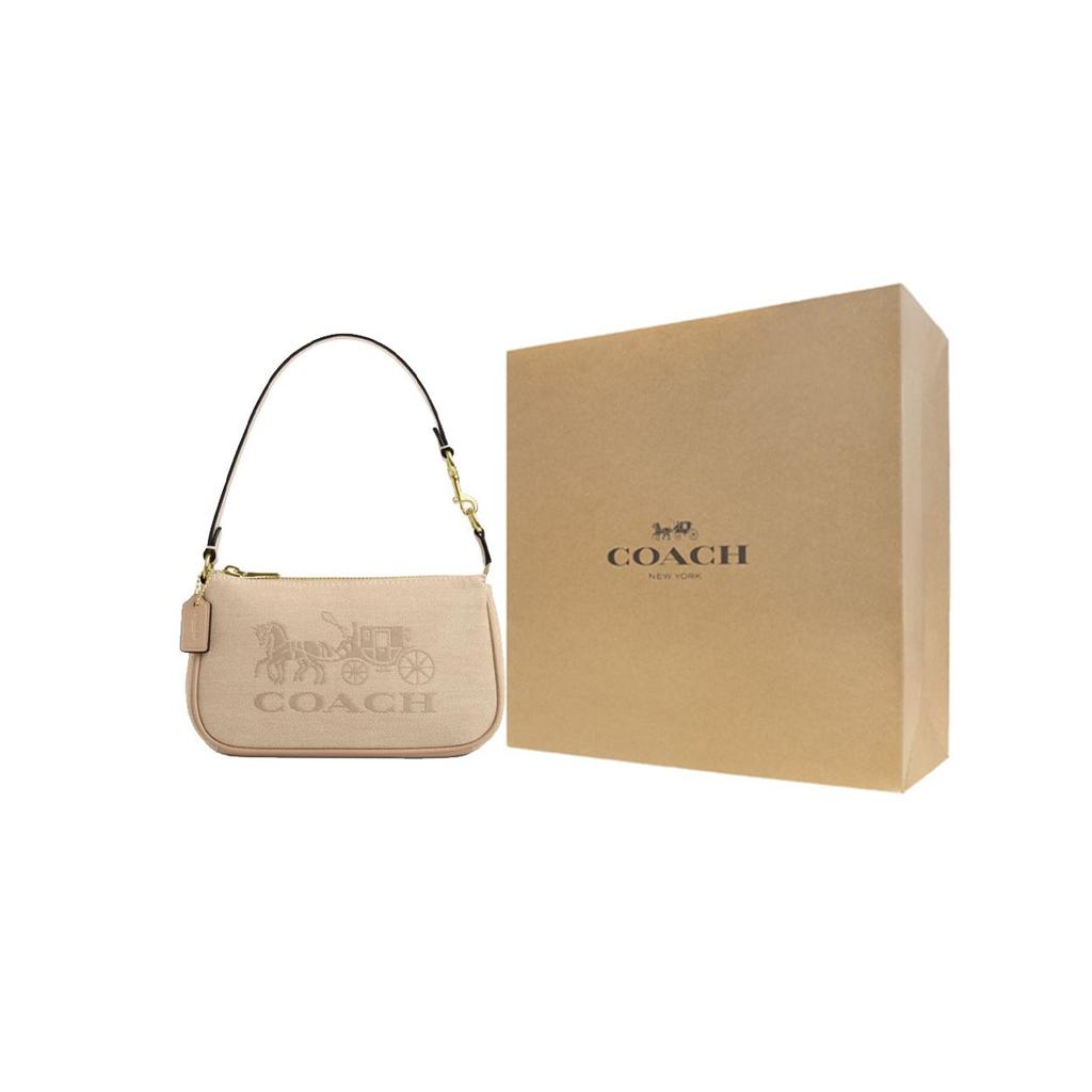 Coach Nolita 19 Classic Horse And Carriage Logo Canvas And Leather Tote Shoulder Bag Small Women Handbags Deep-Natural-Mixed-Color CAQ18-IMLG6