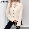 JPNTKY Women's Vintage Casual Solid Color Print Autumn Winter Long Sleeve POLO Neck Jackets & Coats