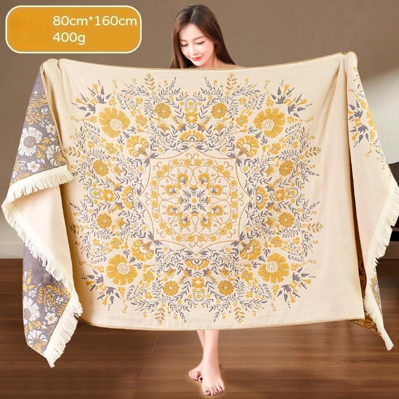 80 X 160cm Printing Pure Bath Towel, 100% Cotton Four Layer Gauze Breathable Towel ,Soft Absorbent Large Bath Towel for Home, 1pc
