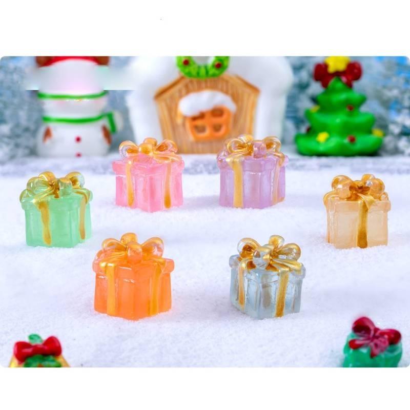 Charming Resin Craft Luminous Gift Box Diy Miniature Night Light Car Ornament Six Colors