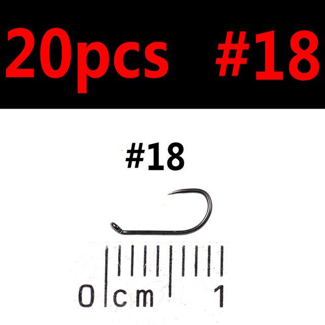 

20 шт. крючки для сухой мушки без бородки, крючки для ловли форели, размеры 12, 14, 16, 18, черный цвет никеля #18