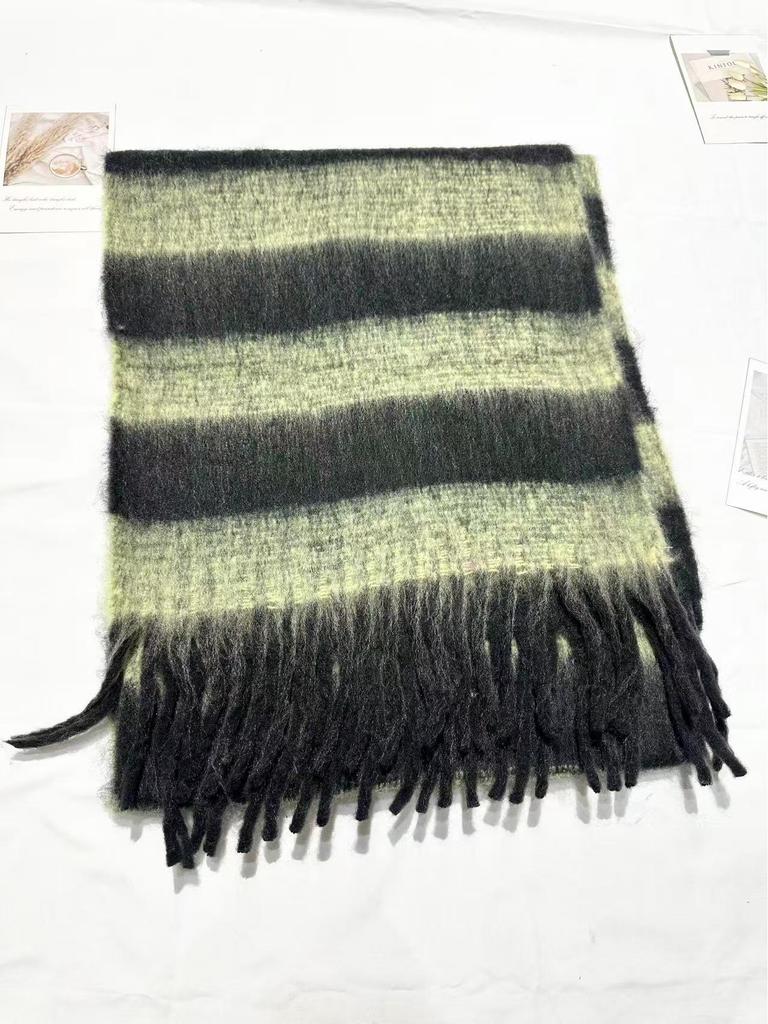 Damen Winter Farbblock Gestreifter Quasten Schal - Warm, Vielseitig, High-End Mode Halswärmer Schal.