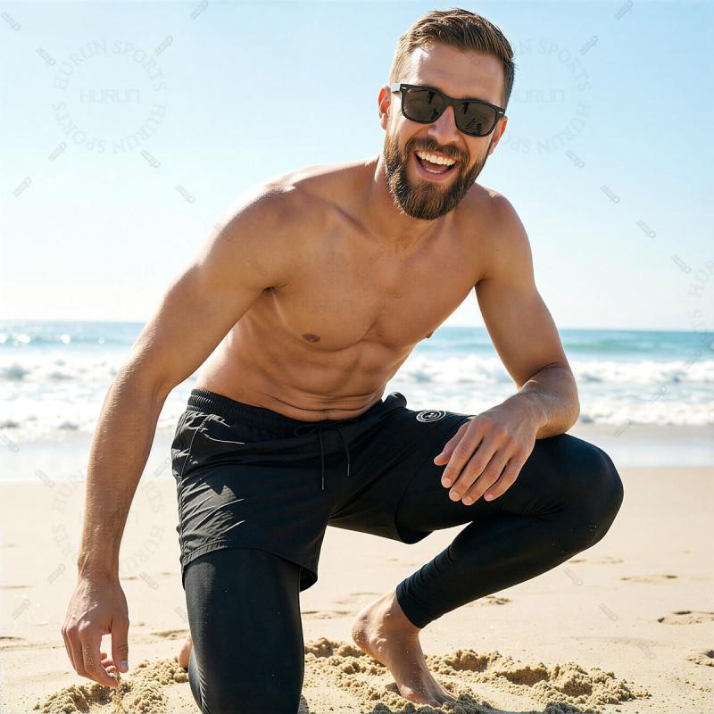 Mens Quick-Dry Surf Swim Trunks With Hidden Pocket 9/10 Length High-Elasticity Boardshorts Swimming Diving