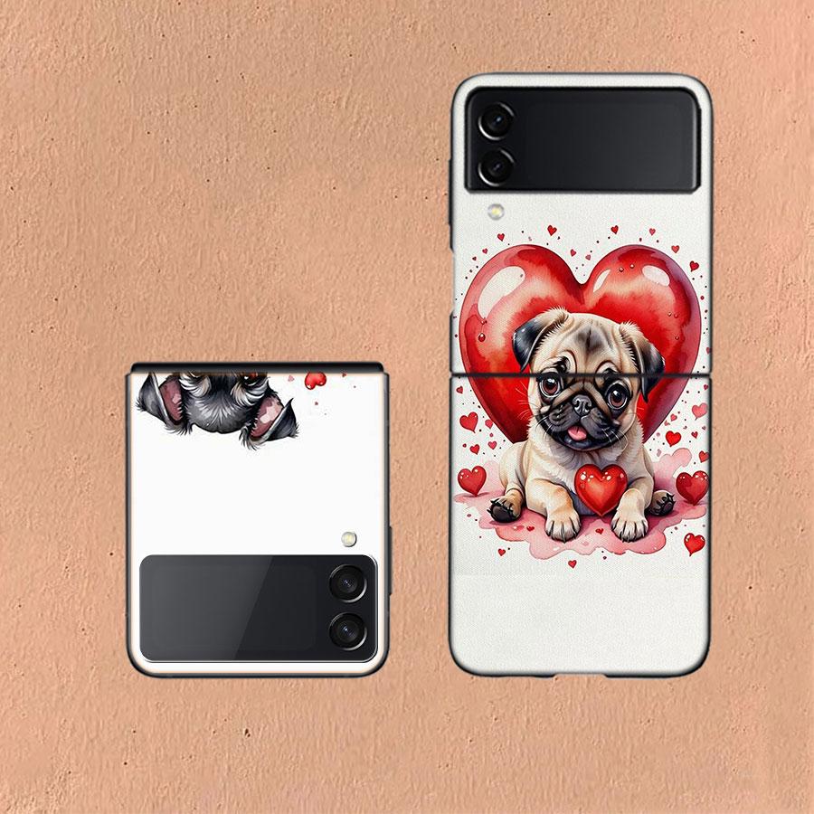 Lovely Puppy Heart Dogs Coque For Samsung Z Flip7 6 Galaxy Case Shockproof Z Flip5 Z Flip3 4 5G Hard Cover Phone TPU PC Hard Fu
