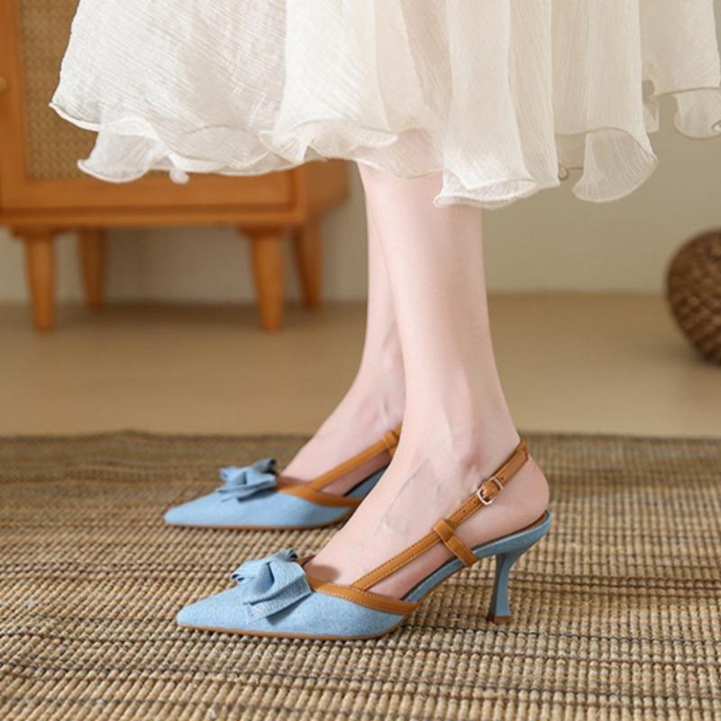 Women's High Heeled Sandals Fashion Bow Design High Heel Sandals Women Pointed High Heeled Sandals Sandalias De Mujer Verano2025