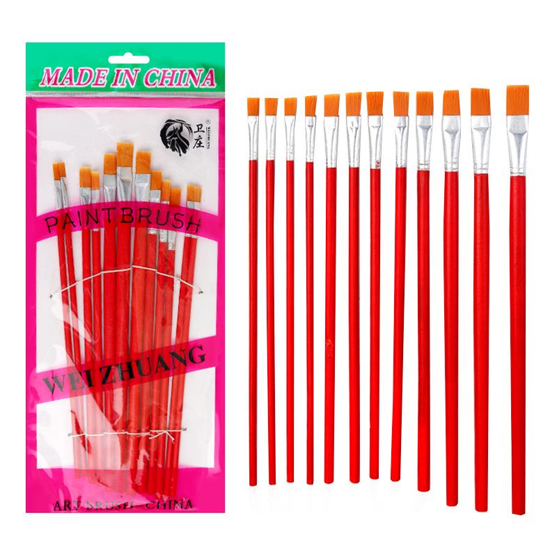 Wei Zhuang Art Student Brush Set: Nylon Bristles with Red, Blue, and Black Handles for Gouache, Watercolor, and Acrylic Painting