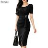 ZANZEA Abito da donna elegante a tubino casual con scollo rotondo e maniche corte