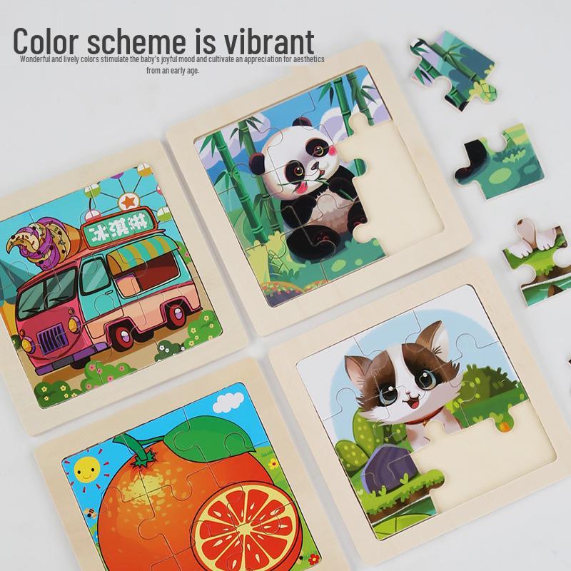 9-Piece Wooden Cartoon Animal Transport Jigsaw Toy for Early Education