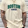 Boston EST1997 Vintage Printed Men's New 100% Cotton T-shirt Fashion Casual Loose Summer Cotton Short-sleeved T-shirt
