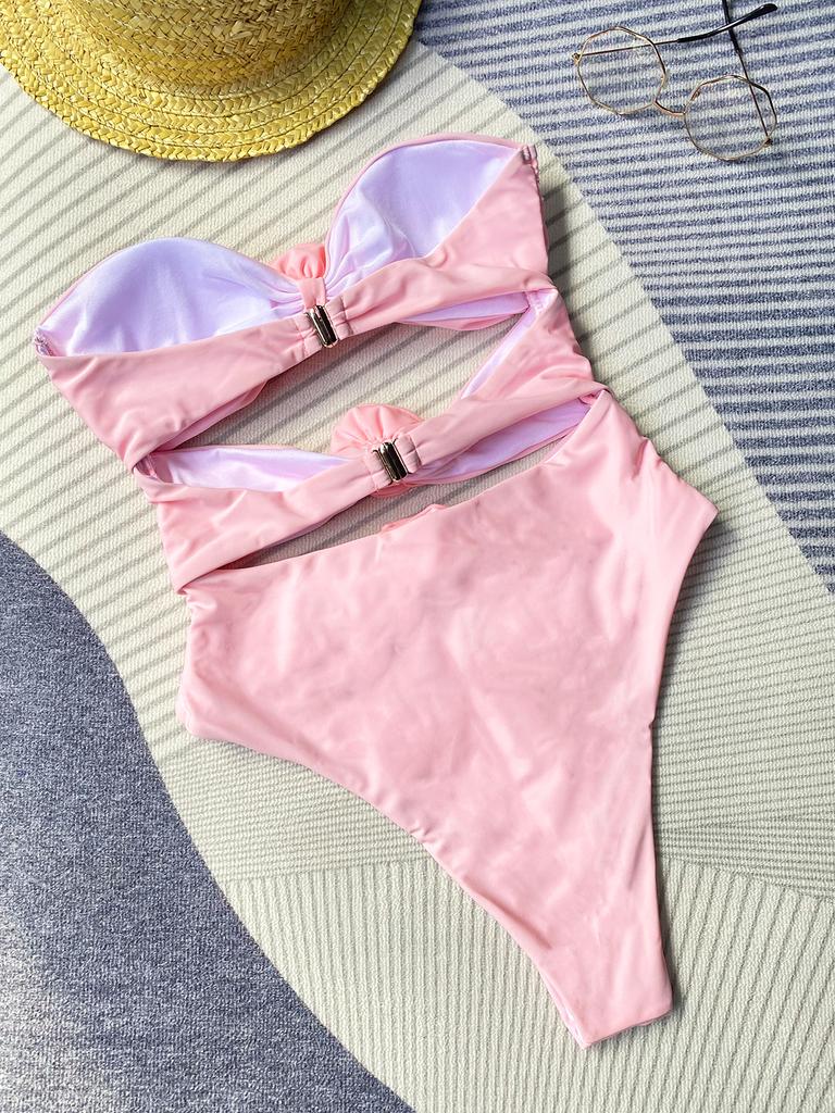 Sexy Women One Piece Swimsuit Female Swimwear High Waist Swimming Suit Bandeau Monokini Hollow Out Beachwear Bathing Suit