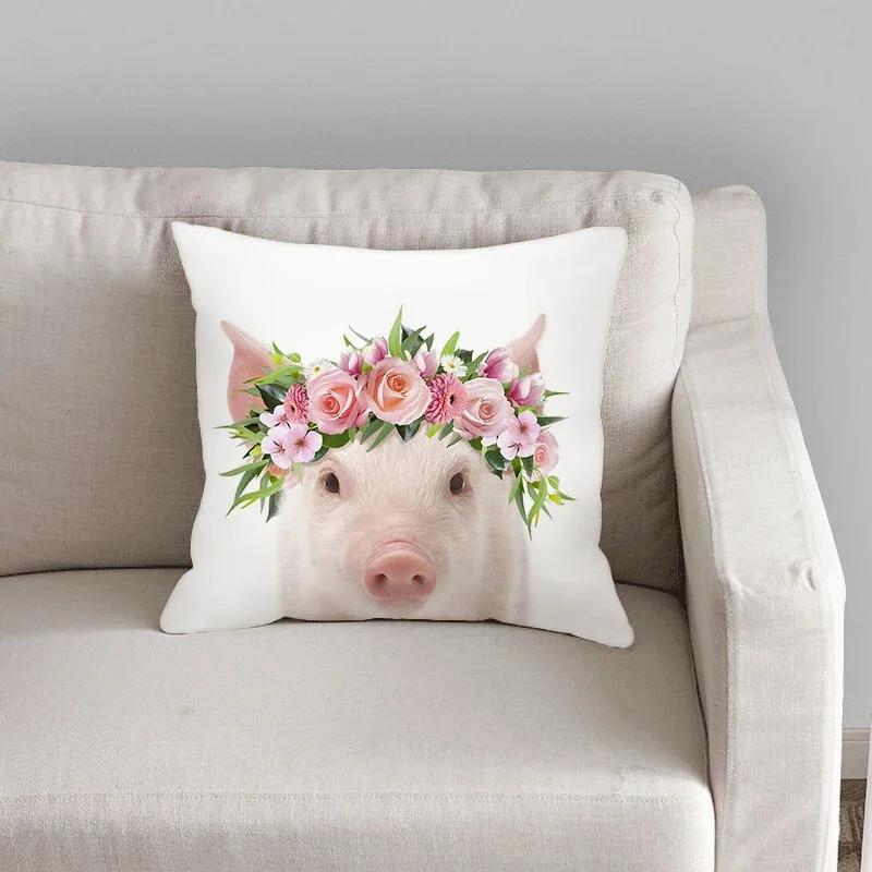 Roztomilý sametový dekorační povlak na polštář Potah na polštář Domácí polštář Květina Králík Pohovka Zvíře 45x45cm