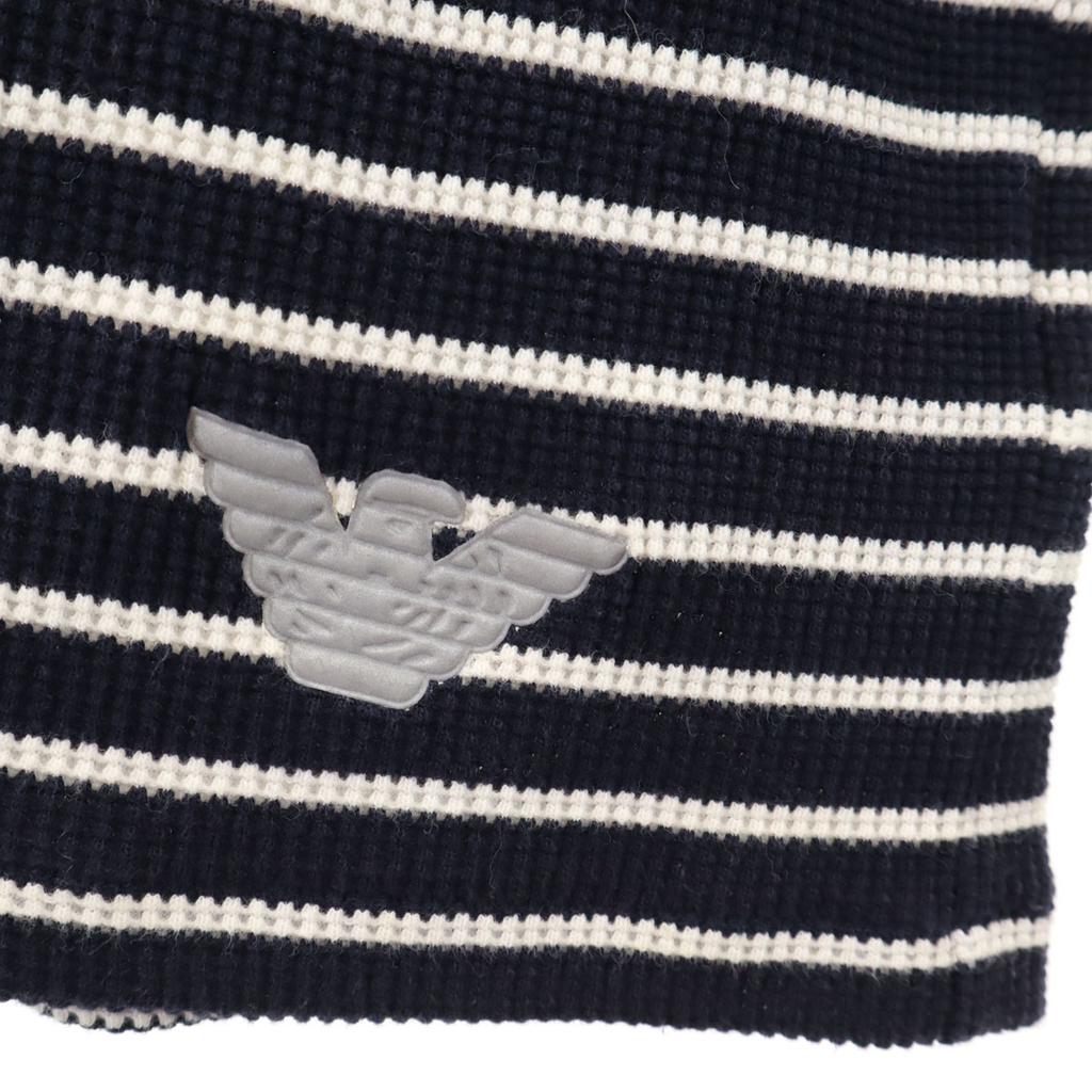 Emporio Armani Made In Italy Border Pattern Long Sleeve Knit M Navy Men's Used