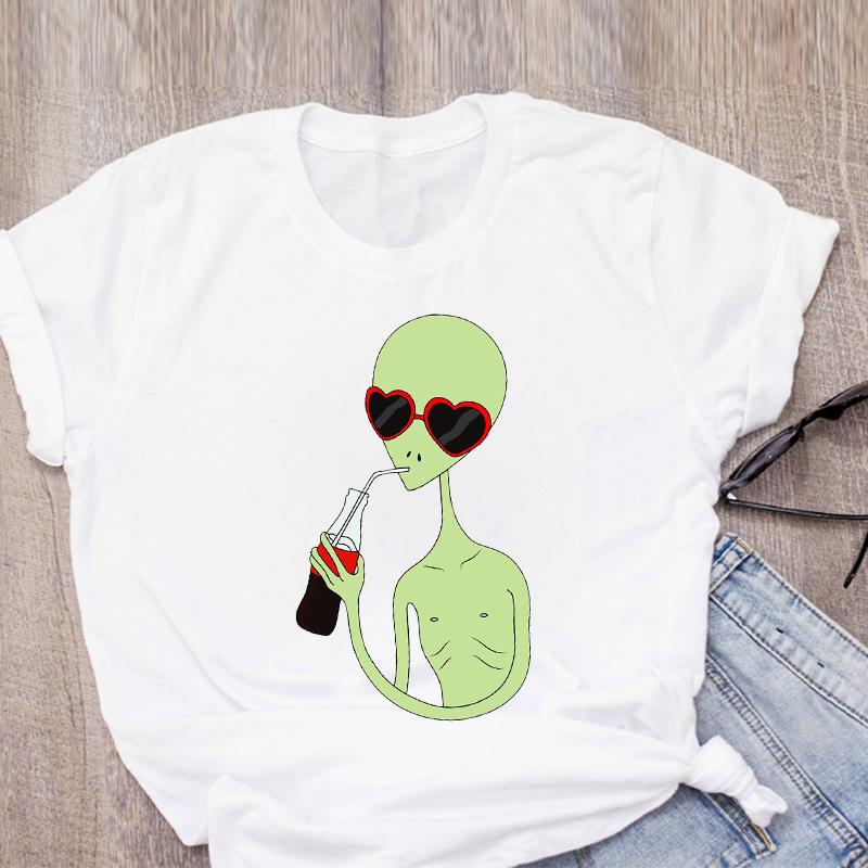 Women Graphic Cartoon Alien Color Ladies Summer Print T Shirt Shirt Tops Lady Clothes Womens