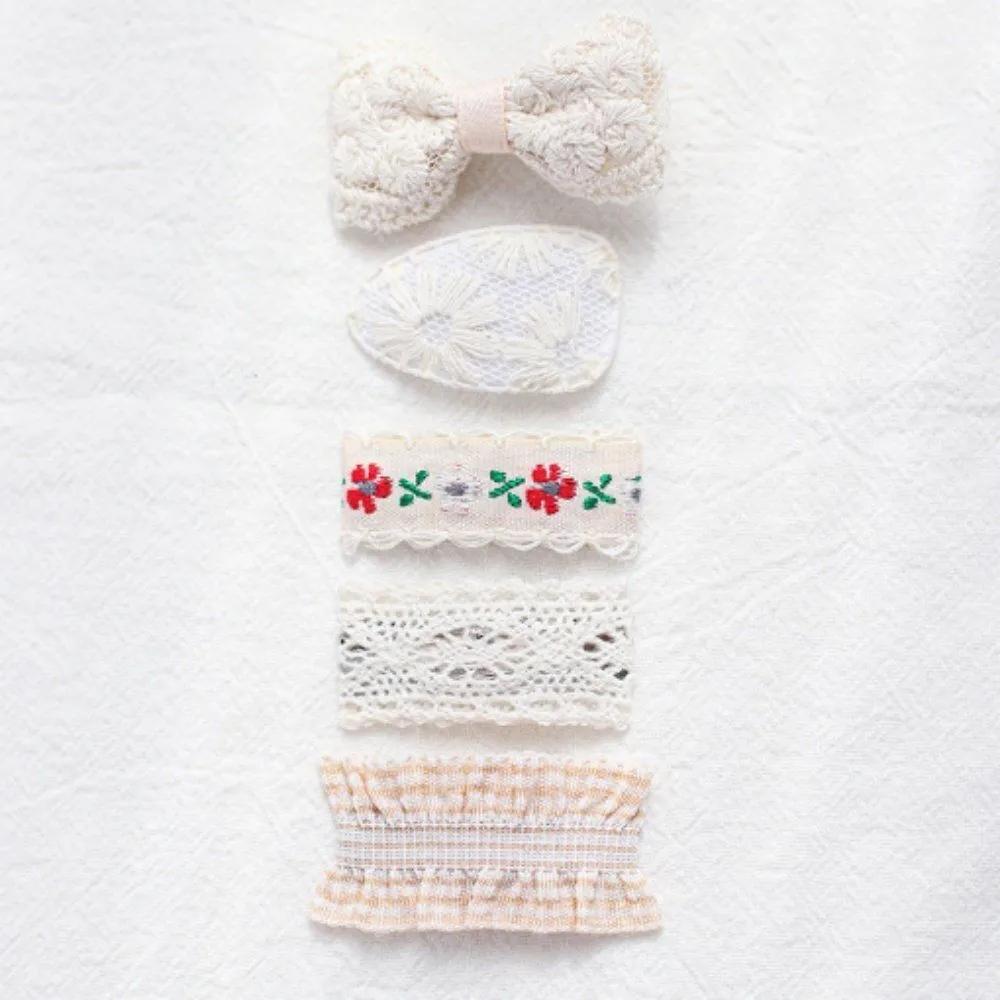 Newborn Girls Snap Hair Clip Daily Toddler Lace Hair Clip Embroidery 5p