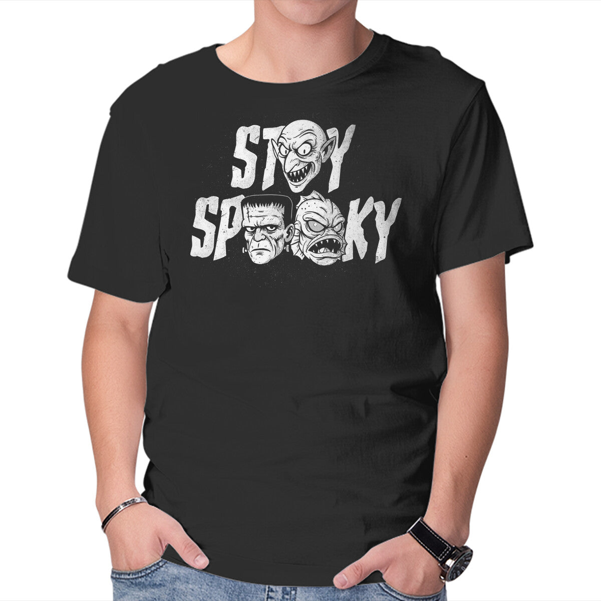 Unisex Crew Neck T-Shirt Stay Spooky Monsters Graphic Short Sleeve Casual Tee S