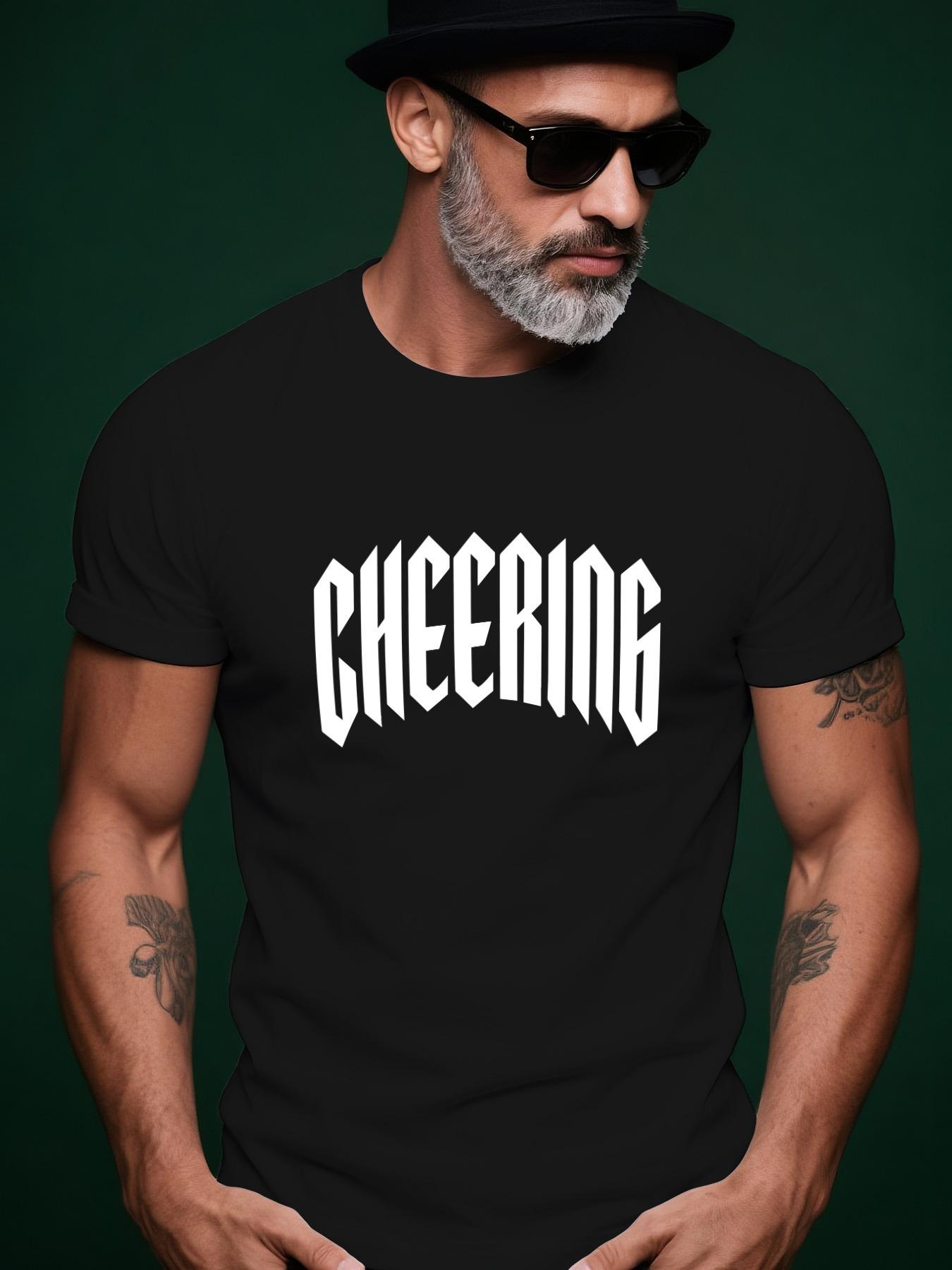 Cheering Graphic Tshirt - Light Blue Casual Summer Tee wi... XXL