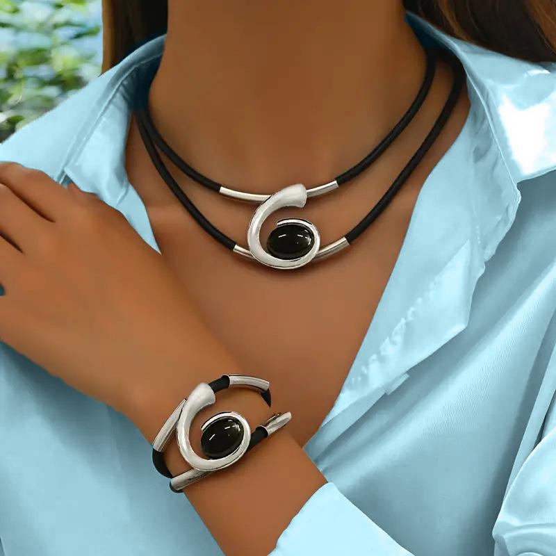 European and American Bohemian style spiral snail shaped acrylic gemstone jewelry set, women's necklace bracelet combination
