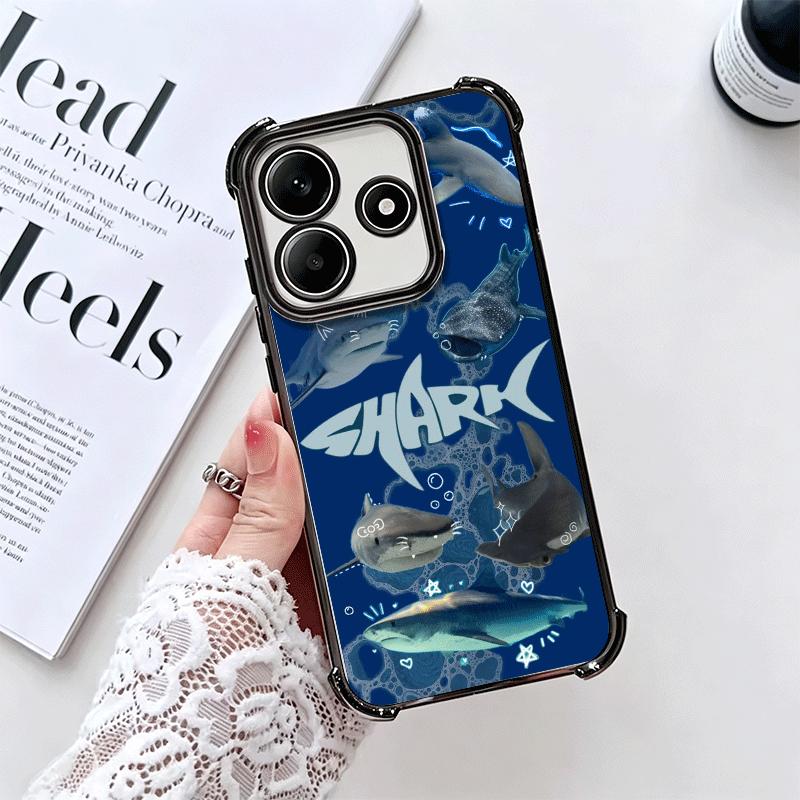 Doodle Style Shark Collage Soft Phone Case For Xiaomi Redmi Note 14 15 Pro Plus 13 12 11S 11T 5G 10 9S 9 Plating Anti-Fall Funda