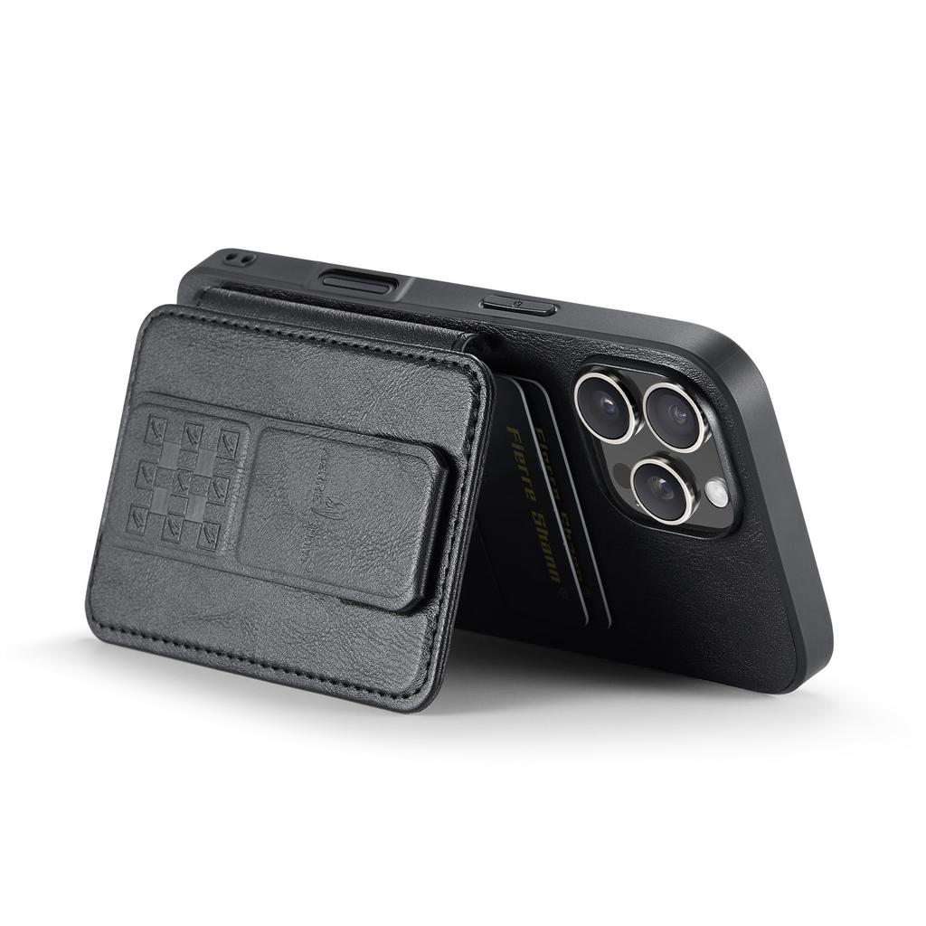 FIERRE SHANN 024 For iPhone 16 Pro Case Card Holder Kickstand Waxy Texture Leather+TPU Phone Cover