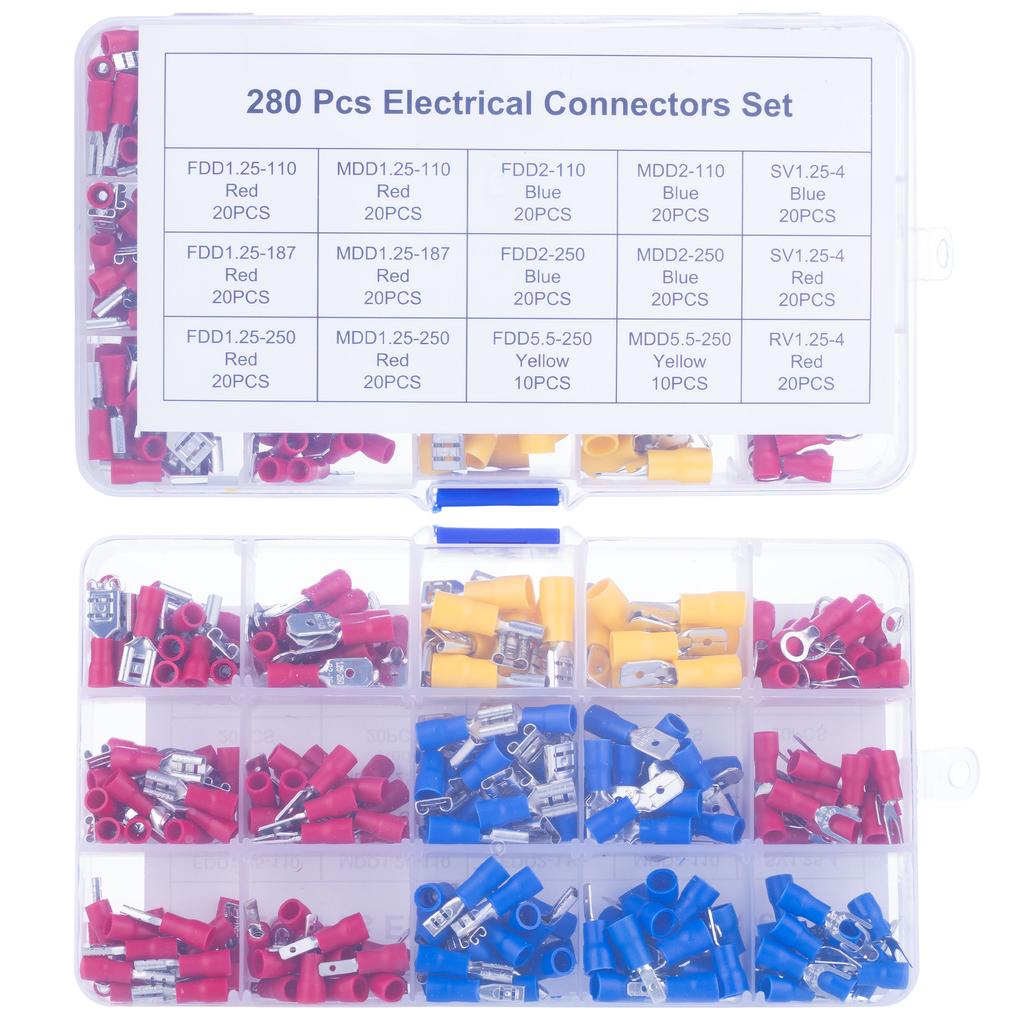 Rosfix Zestaw Konektorów Elektrycznych 280szt. – Uniwersalne Rozmiary | Izolowane Konektory w Solidnym Opakowaniu | Wodoszczelność