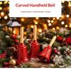 Christmas Iron Hand Bell Red Gold Embossed Pattern Wooden Handle for Holiday Gift Giving Restaurant Call Bell