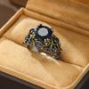 Retro and Trendy Blue Color Inlaid Zircon Leaf Women's Ring, Luxurious and Fashionable Banquet Party Accessories, Jewelry Gifts