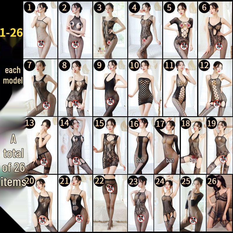 Sada spodního prádla Temptation: Síťované body s otevřeným rozkrokem a punčochami