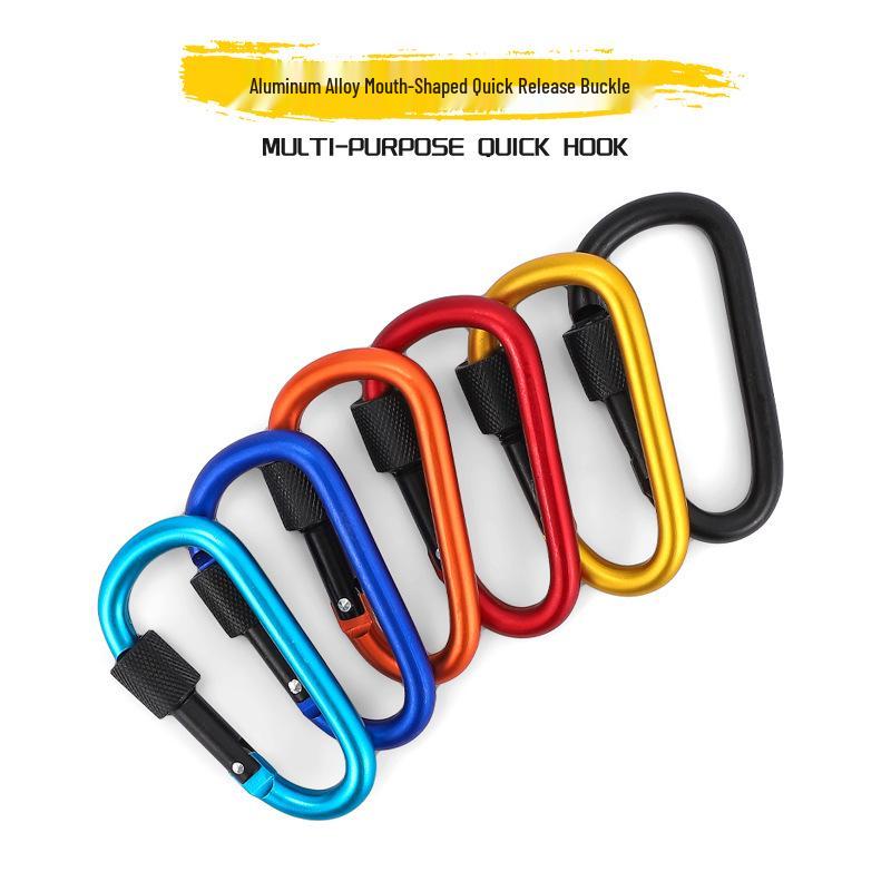 Aluminum Alloy Carabiner Quickdraw with Lock – Keychain D-Ring Hook & Backpack Buckle for Water Bottle or Wind Rope.