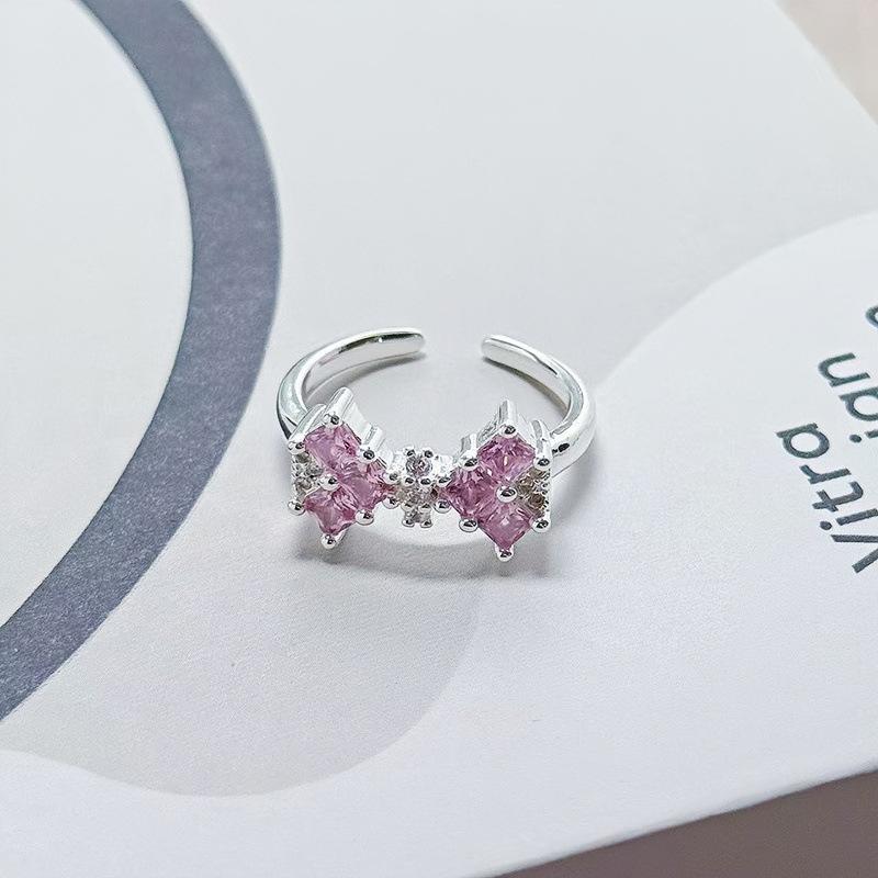 Pink Rhombus Zir*****Pen Ring, Women'S Personality Light Luxury Niche High Sense Exquisite Design Index Finger Ring