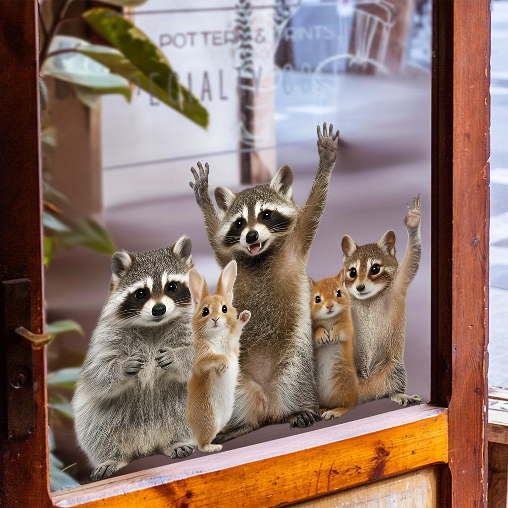 1 Stück Realistische Hasen Waschbären Tier Aufkleber Wiederverwendbar Selbstklebend Clings Verspielte Wildtier Deko Zuhause Büro Fenster Clings