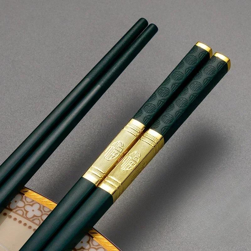 1 Pair Sushi Chopsticks Square Food Black Gold Chopsitcks  Reusable Japanese Cutlery Resuable Chinese Chopstick Alloy Tableware