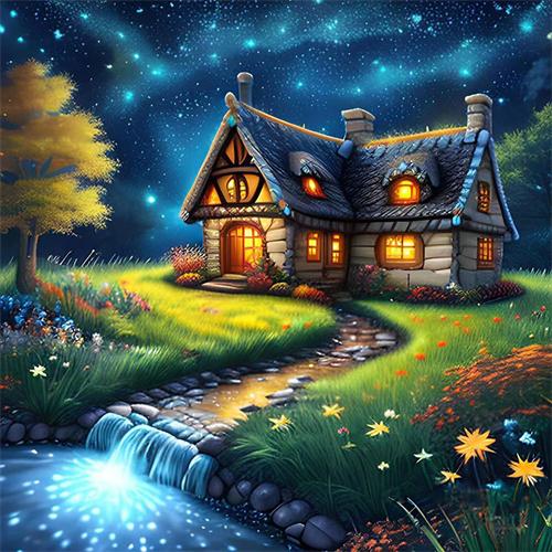 

5D Алмазная Картина Дом Пейзаж Полная Квадратная Круглая Вышивка Мозаика Речной Пейзаж Домашний Декор Full Round 20x20CM