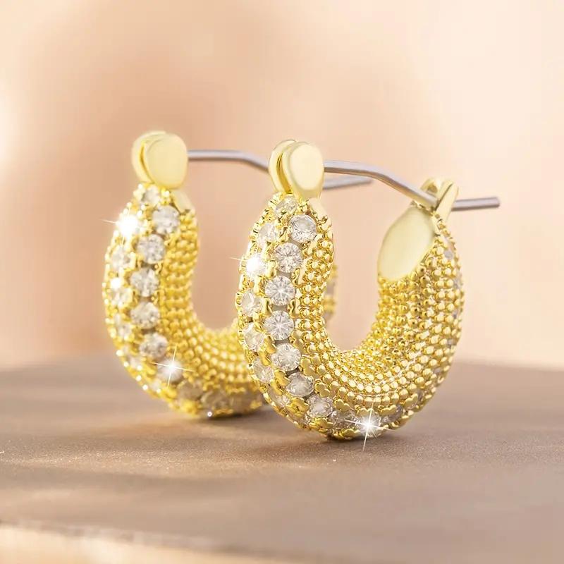 

Серьги-кольца Huitan Chic Gold Color White Zirconia, женские роскошные аксессуары для свадебной церемонии, великолепные повседневные украшения