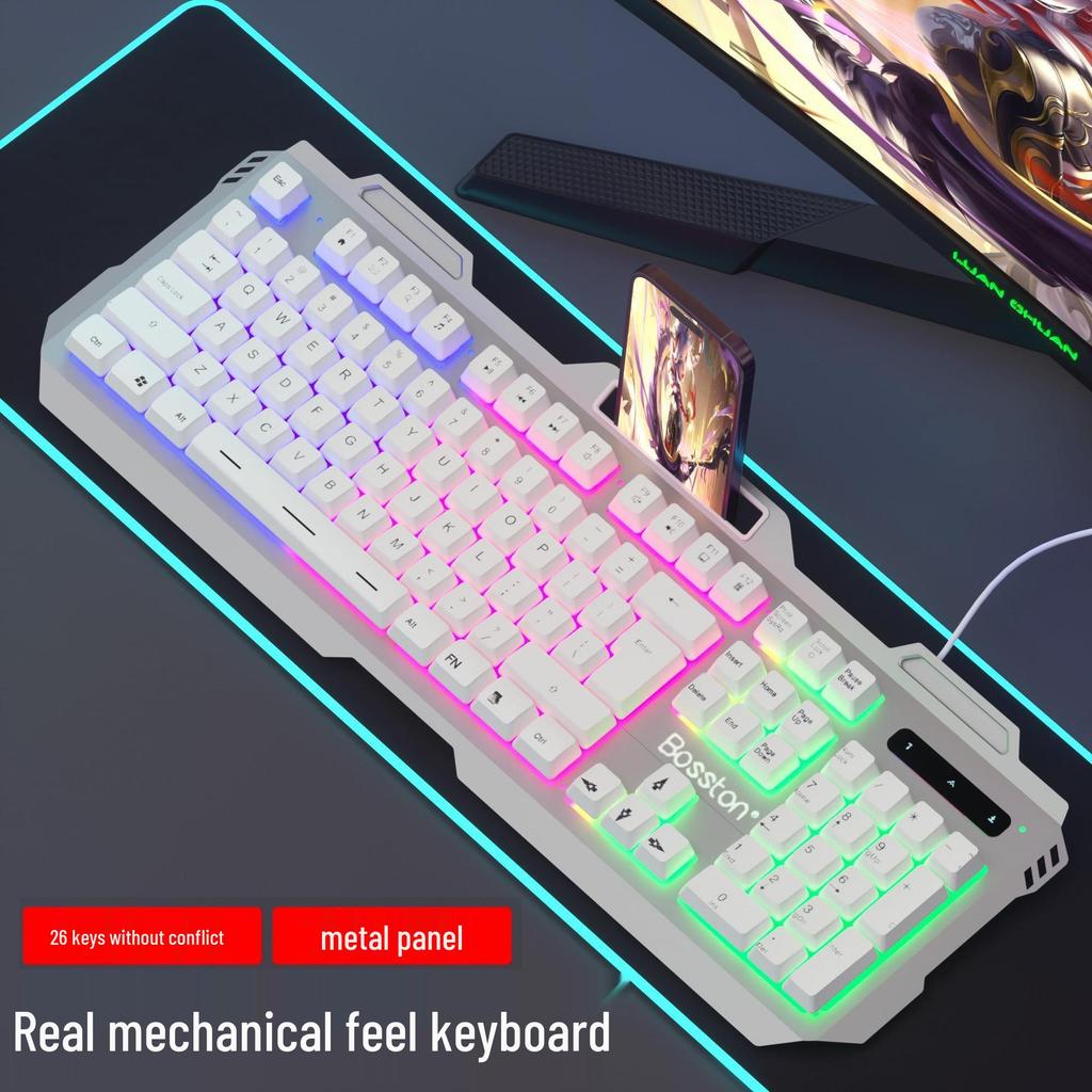 Backlit Wired Gaming Keyboard & Mouse Set with True Mechanical Feel and Suspended Keycaps