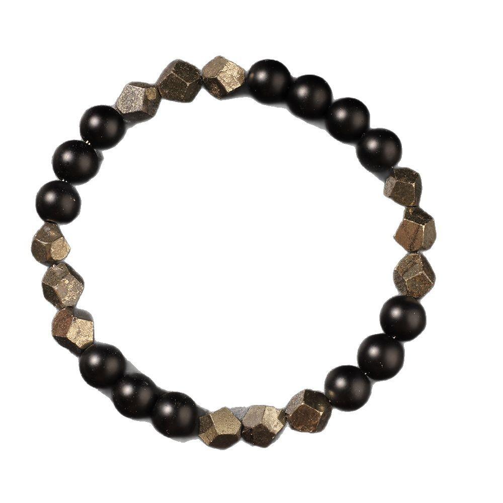 Festive Gifts Matte Black Onyx And Faceted Pyrite Beaded Bracelet Bold Fashion Jewelry For Men Daily Wear Simple Versatile Accessory